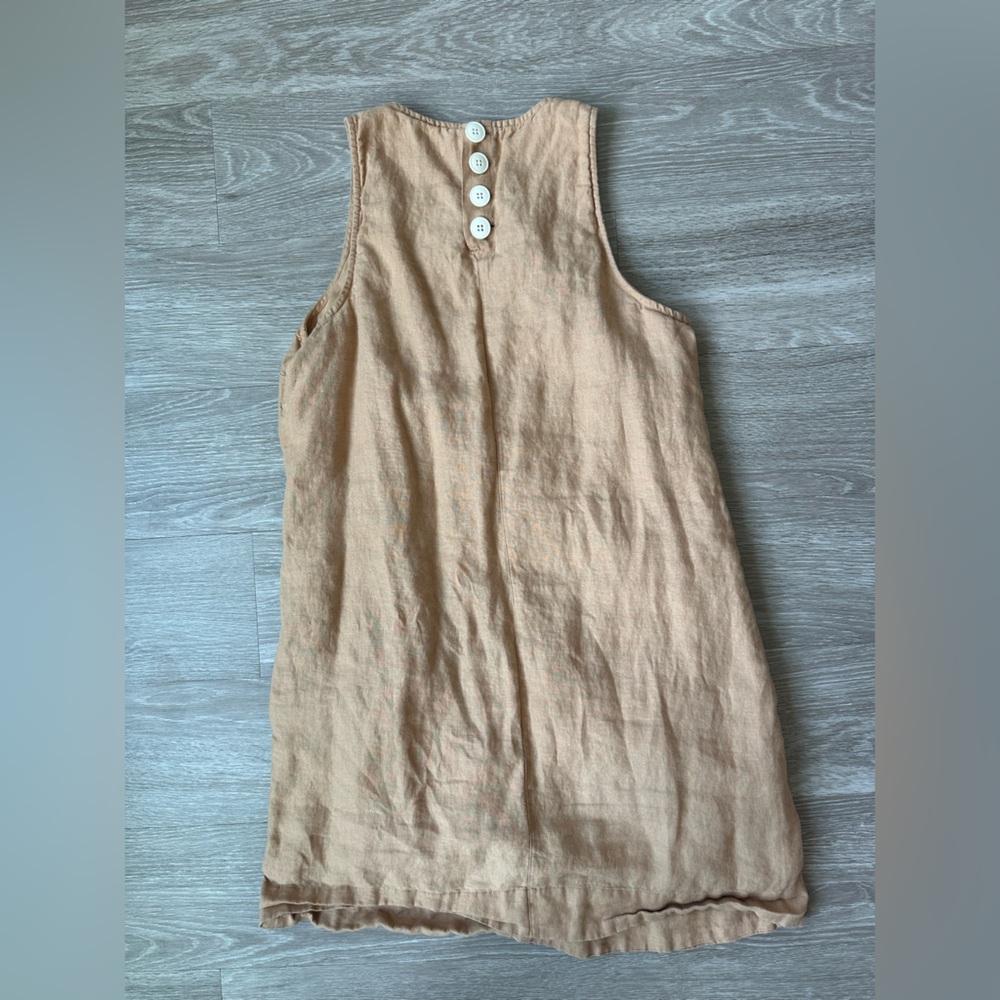 Jcrew linen back button shift dress - size small, camel
